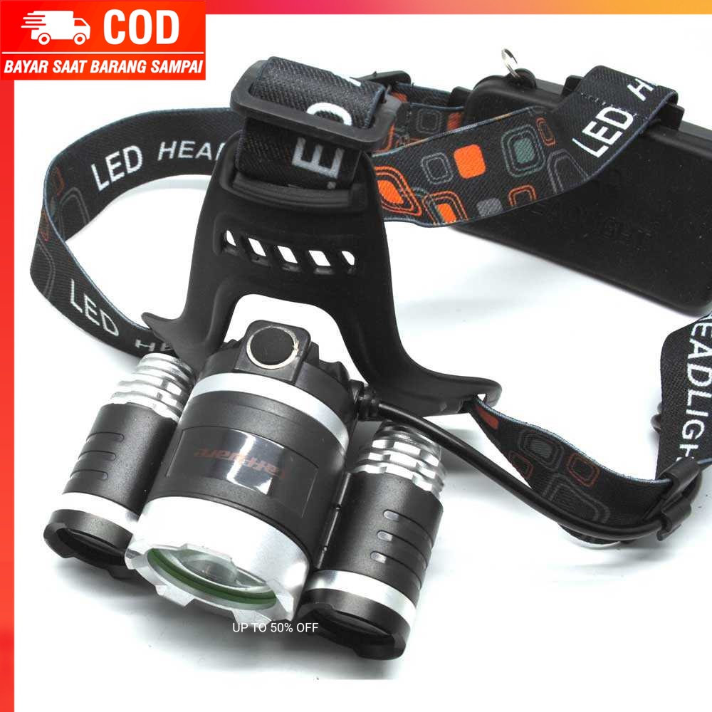 (100% BARANG ORI) TaffLED Power Headlamp 3 LED 5000 Lumens Cree XM-L - T6 HD-LD