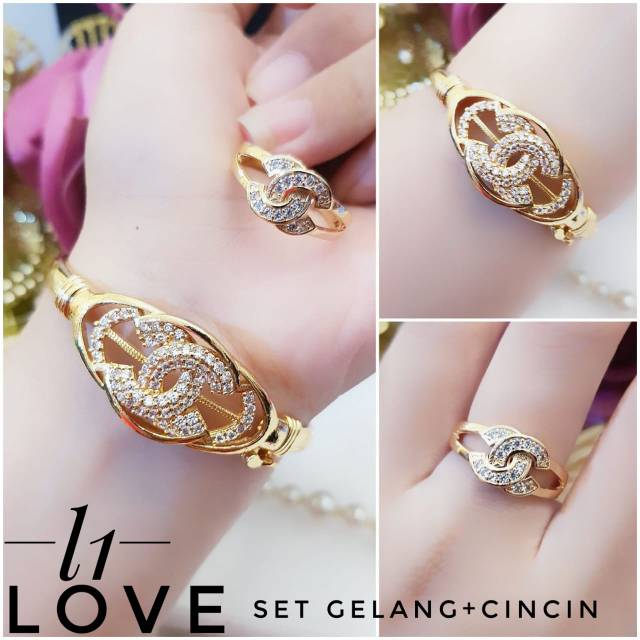 PROMO TERMURAH Set Perhiasan Lapis Emas Xuping Gelang Cincin Ring Chanel Modis Mewah Gold Titanium