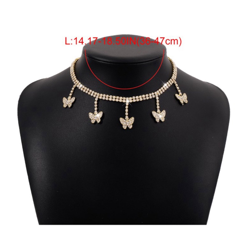 Kalung Rantai Choker Liontin Kupu-Kupu Hollow Hias Kristal Warna Emas Gaya Punk Untuk Wanita