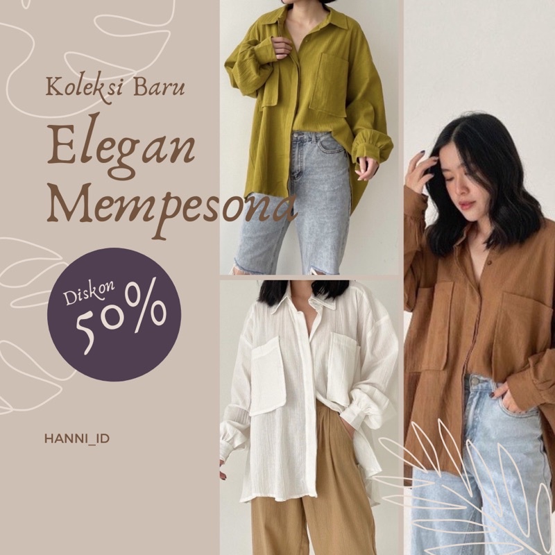 Blouse Ruffle Polo Linen Rafella Kemeja Wanita Terbaru