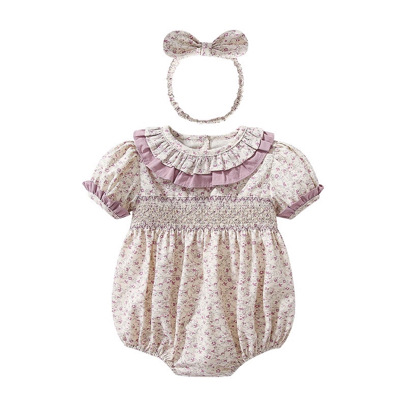 Purple smock romper/ romper bayi smock