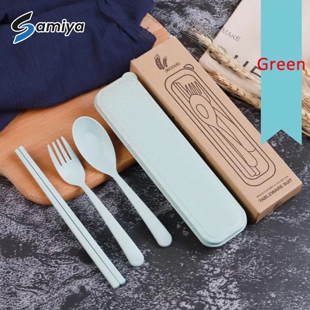 Wheat straw set sendok garpu sumpit / alat makan set sendok garpu sumpit / sendok makan anak