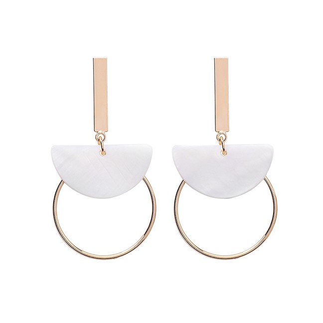 LRC Anting Tusuk Fashion Semicircular Ring Love Round Shell Earrings F29105