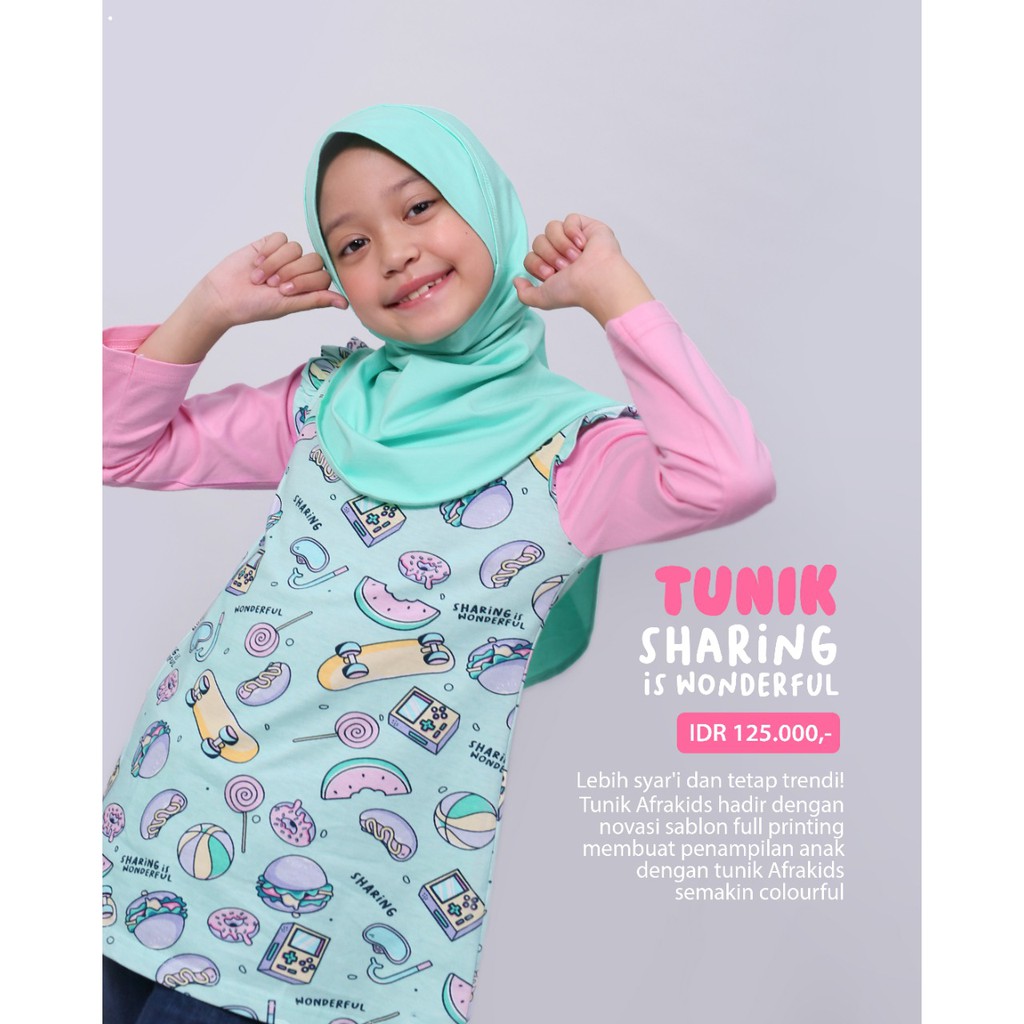 Kaos Tunik Anak Muslim Afrakids AF301 &quot;Sharing Is Wonderful&quot;