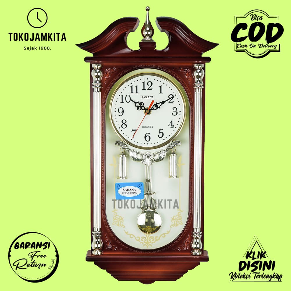 Jam Dinding Bell & Bandul Hiasan Dinding Minimalis Original Sakana 328 Besar