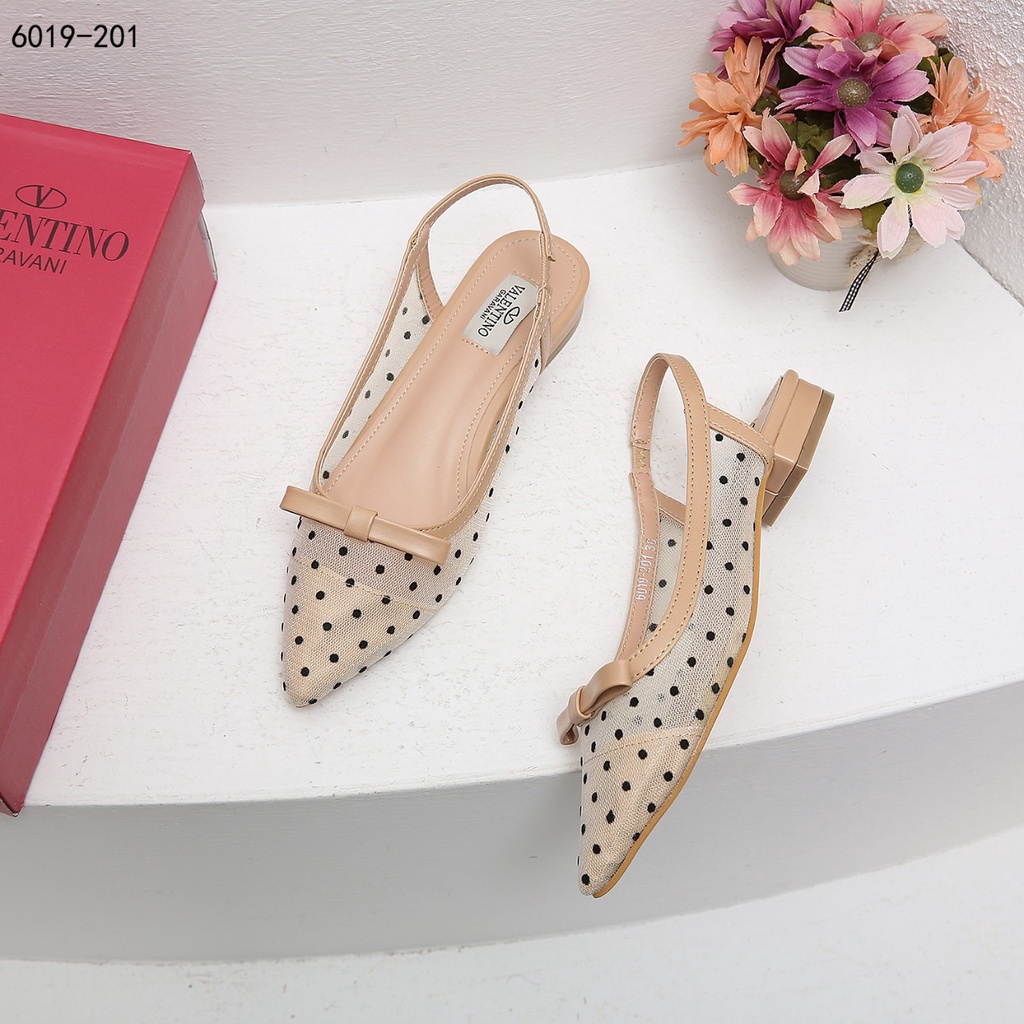 Mesh and Leather Slingback Ballerina Flats #6019-201