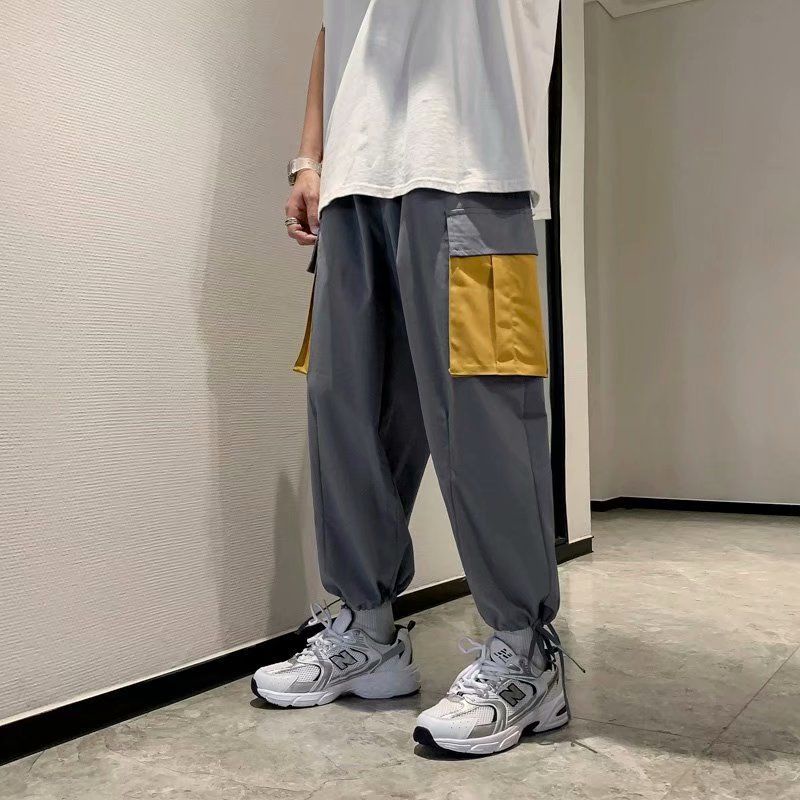 Celana pria biru Korea style kulot pria celana olahraga celana kasual pria elastis celana oversize pria loose pants pria 2023