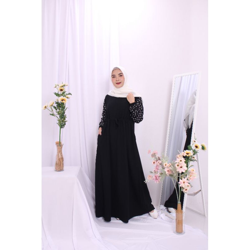 QIYARA DRESS HITAM KOMBINASI POLKADOT GAMIS MUSLIM BUSUI MATT YORIS TORINO PREMIUM