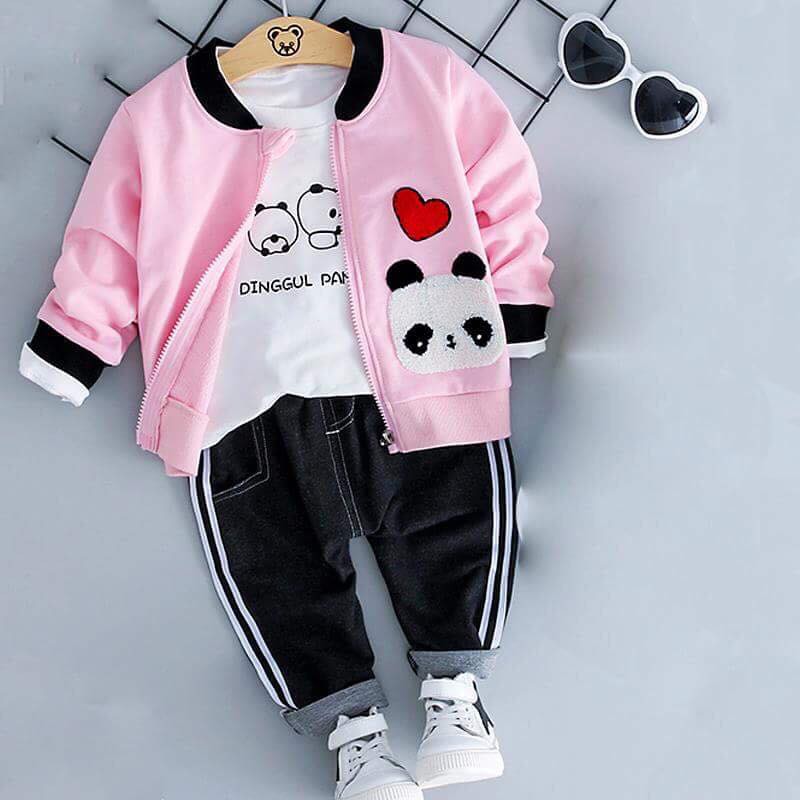 Setelan baju dan Jaket anak CEWEK Panda China Pink