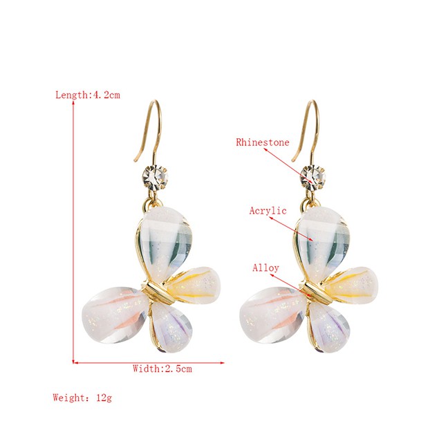 LRC Anting Gantung Fashion Color Butterfly Acrylic Diamond Earrings K41946