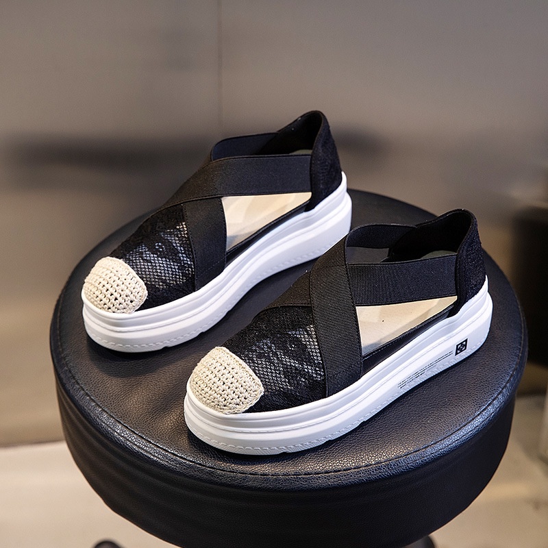 BL /  Sandal wanita import premium quality warna Hitam / Cream S-06