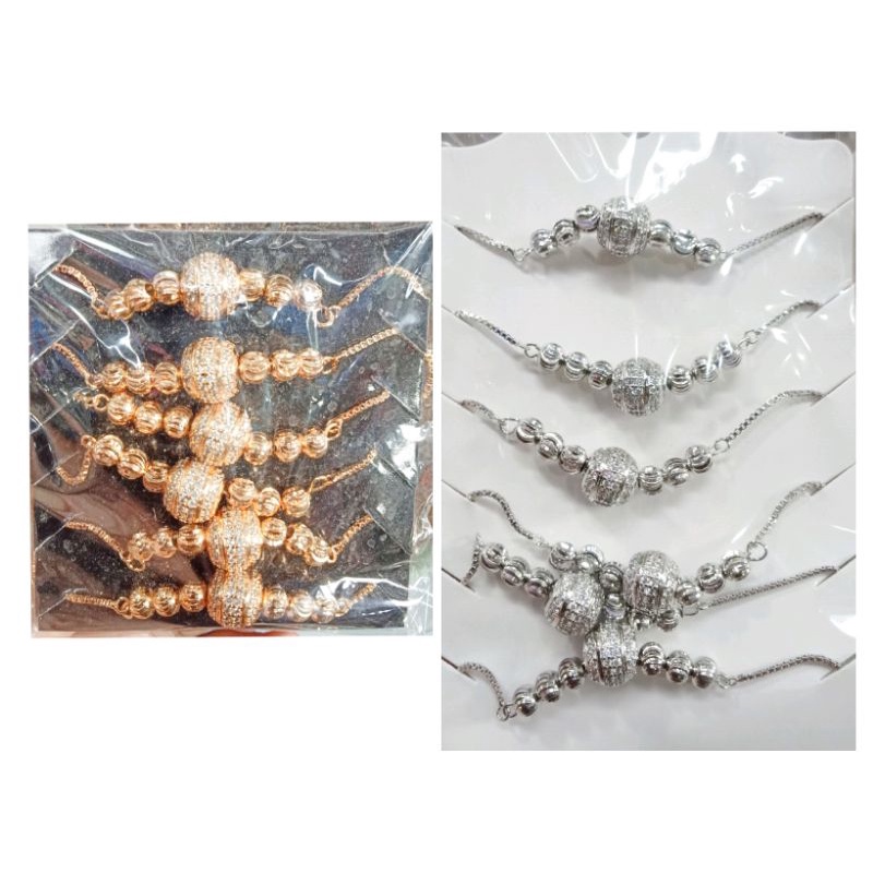 NCi232. Gelang tali serut xuping wanita lapis emas dgn mata zircon ukuran flexibel (bisa di besar ke