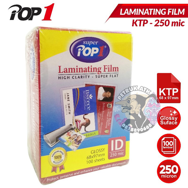 

[PAK] LAMINATING FILM KTP / PLASTIK LAMINATING KTP 250 MICRON POP1 (100 LEMBAR)*