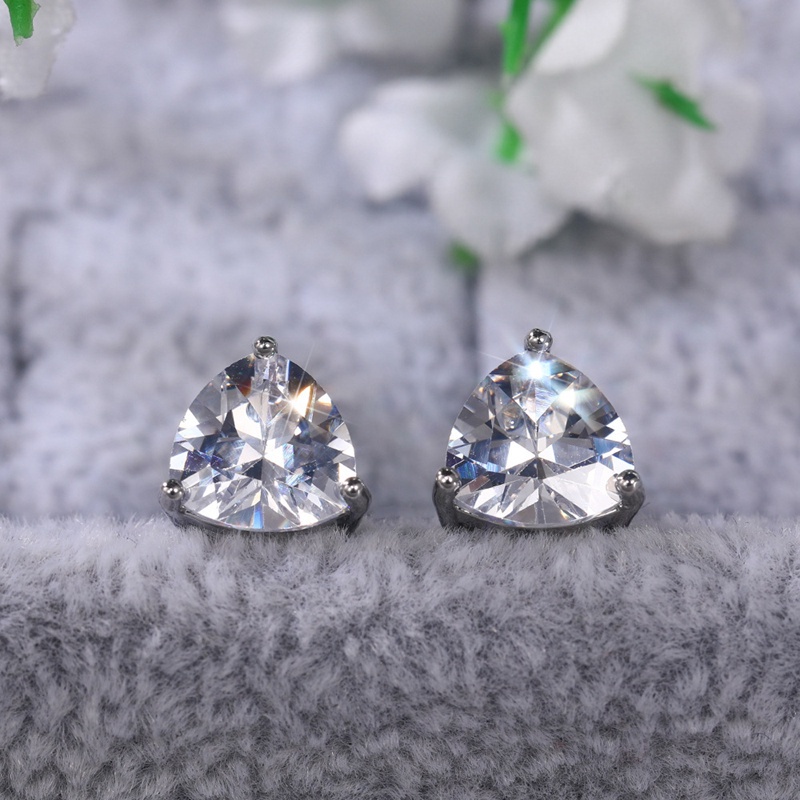 Minimalist Triangular Cubic Zirconia Stud Earrings For Women White/Multicolored/Green/Blue Colors Fashion Girls Jewelry