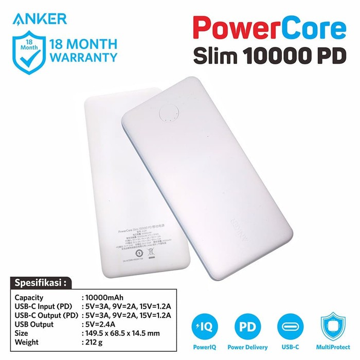 PowerBank Anker PowerCore Slim PD 10000 mAh White A1231 pb