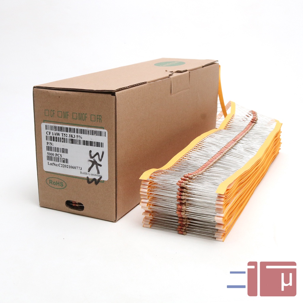 X10 Resistor 3K3 3.3K 1/4W Karbon 5% Taiwan Kaki Tembaga