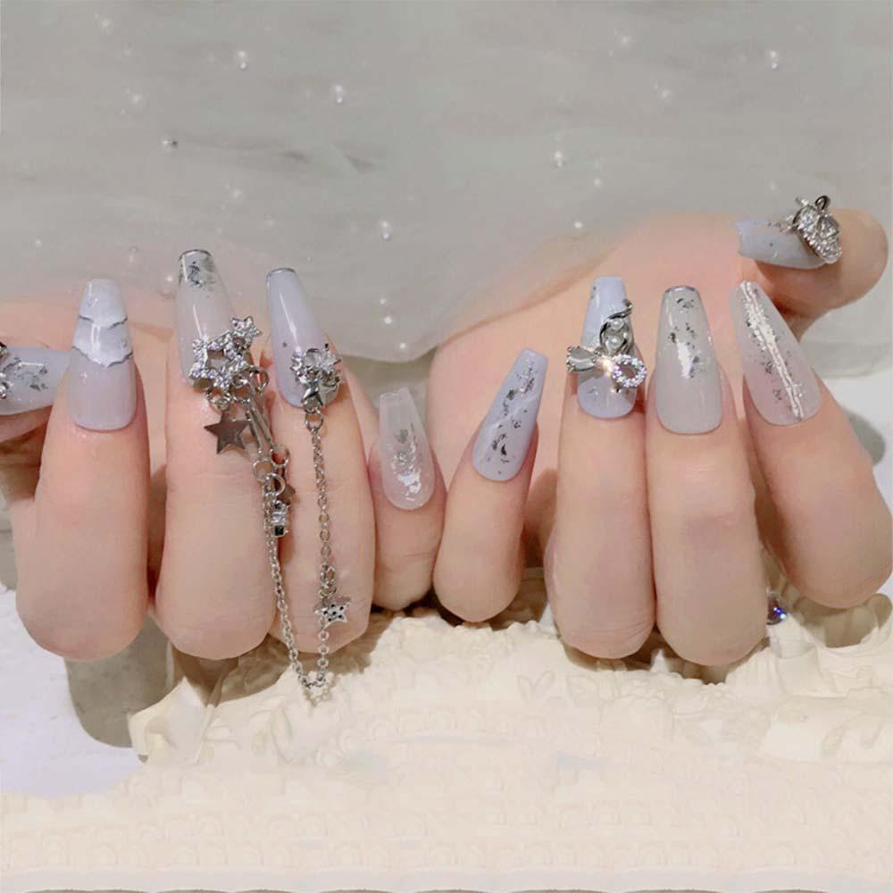 Mxbeauty Ikatan Simpul Berlian Nail Art Pesona Mutiara Mewah Rantai Liontin Kuku Rhinestones