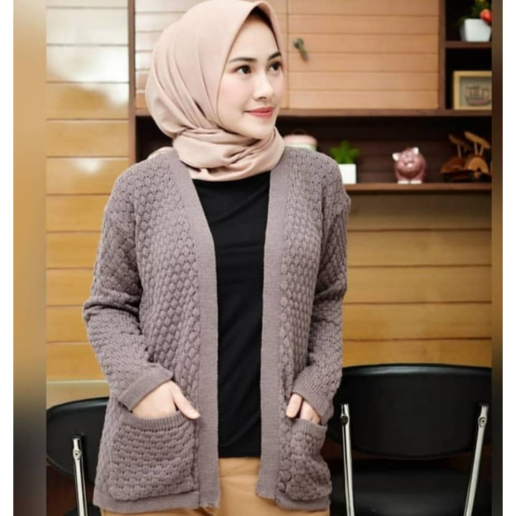 ZAHRA - Atasan Cardigan Wanita Rajut Halus Popcorn CARDY Tribal