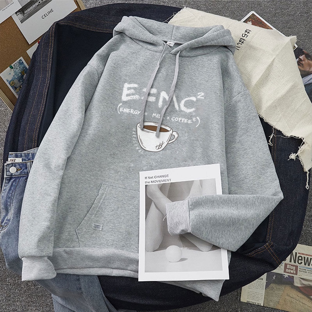 Parisdivarious Sweater Hoodie Jemper E=Mc Coffee Bahan Fleece Size S - XXL (Pria &amp; Wanita)