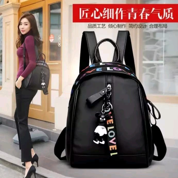 Tas Wanita Fashion Beruang Love Backpack Women Bag Ransel Korea Travel Anti Air Waterproof