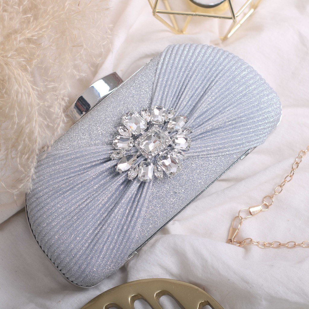 CR 7642 RISCE TAS CLUTCH PESTA ELEGANT MEWAH GLITTER IMPORT WANITA CEWEK PEREMPUAN JAKARTA BATAM