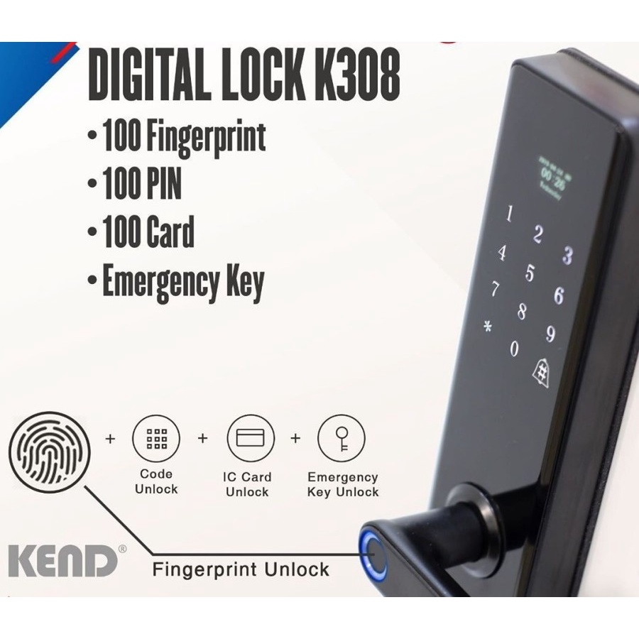 DIGITAL DOORLOCK KUNCI DIGITAL KEND K-308 FINGERPRINT AKSES