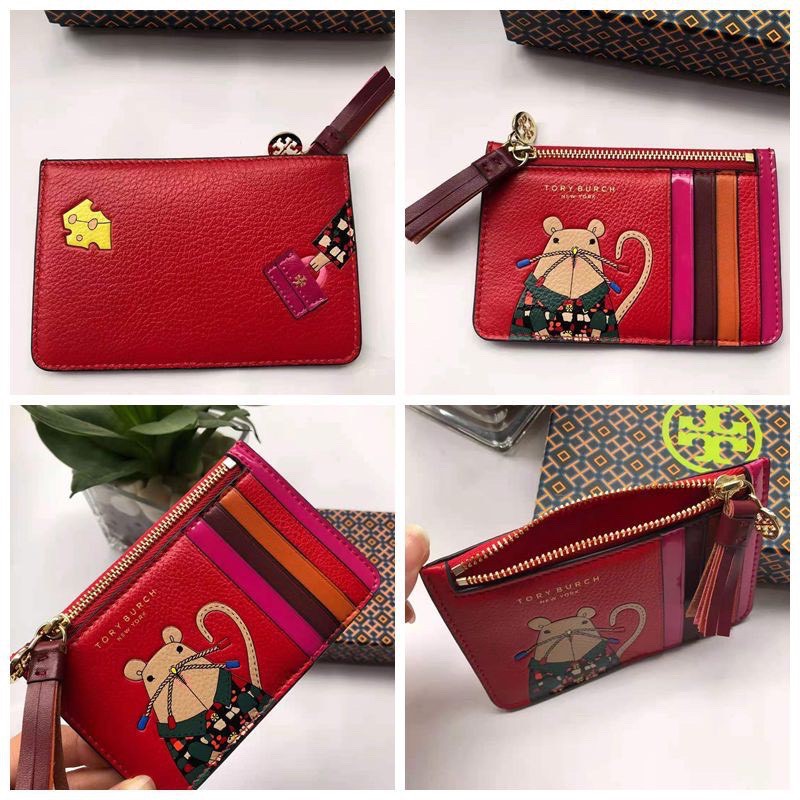 CARD HOLDER TB TORY BURCH COW RAT/ COIN POUCH / LEATHER / IMPORT / BOX / FREE BUBBLE WRAP