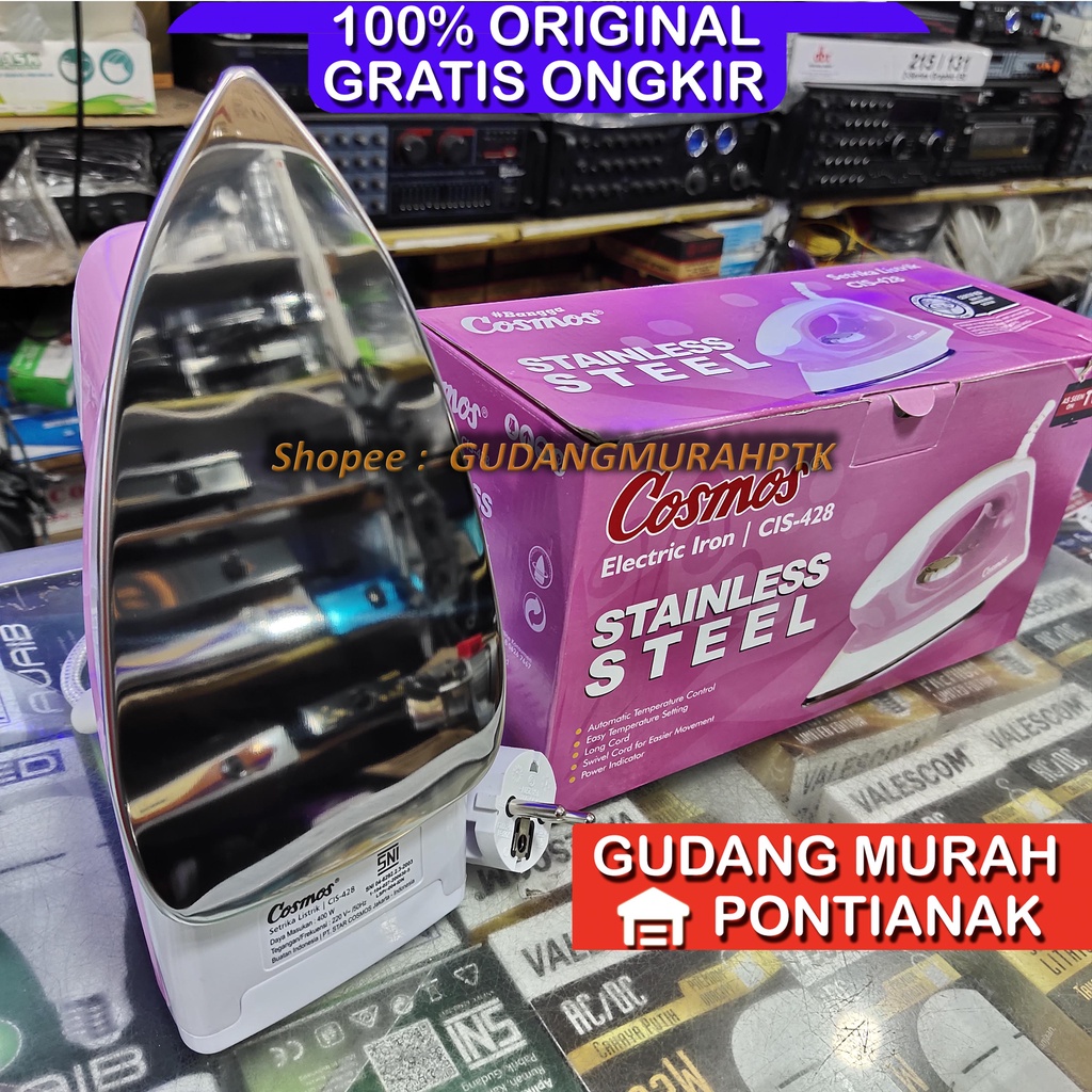 Setrika Listrik Cosmos Stainless Steel CIS 428 / CIS-428 cis428 pink stenles anti lengket