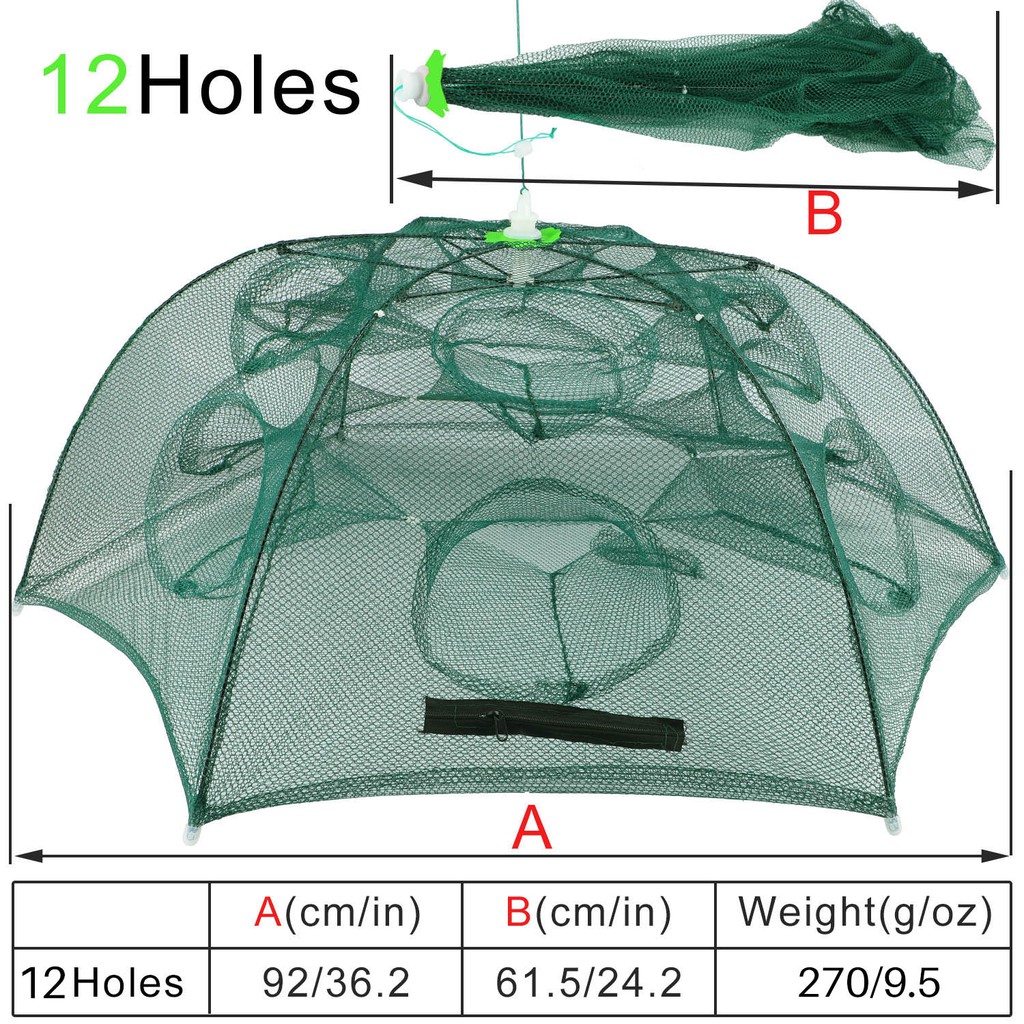 Sougayilang 1 PC 4 Lubang-12 Lubang Lipat Payung Net Kandang Udang, Kepiting, Perangkap Ikan Cast Jaring Ikan Ja