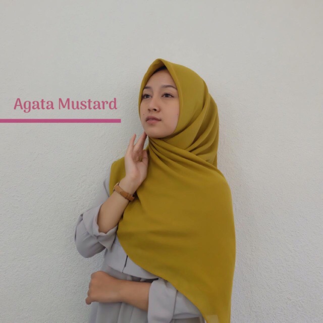 [LABYNN Agata Mustard] hijab persegi empat bahan voal crepe  warna kuning, warna Mustard