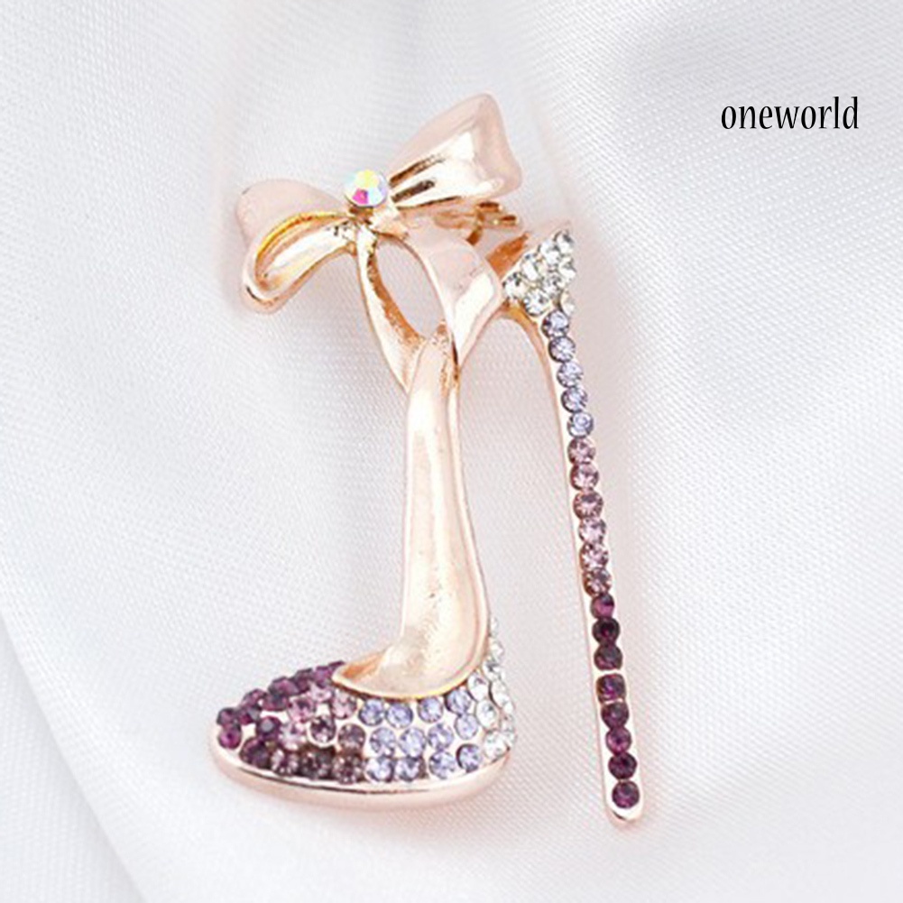 OW@ Women Rhinestone Inlaid High Heel Shoe Brooch Pin Corsage Lapel Jewelry Gift