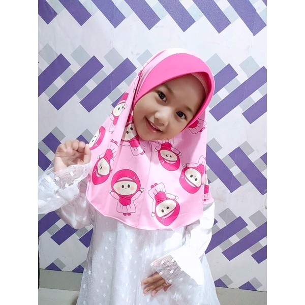 HIJAB INSTANT ANIMASI QALEY PINK/ HIJAB ANAK / HIJAB KARAKTER / HIJAB LUCU / HIJAB KARAKTER