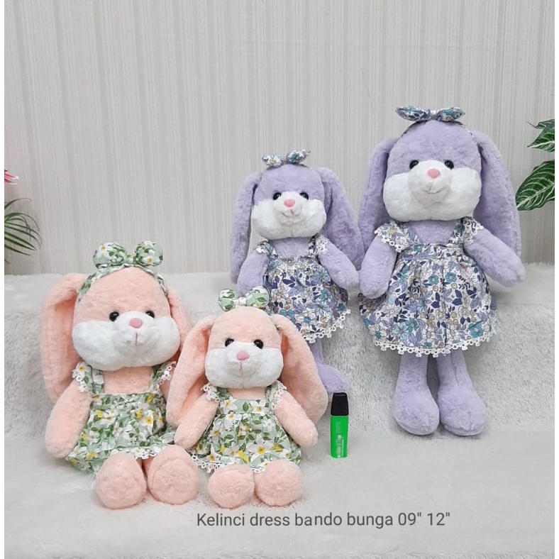 Boneka Kelinci Dress Bunga Pita Rabbit Animal Doll Baju Bahan Lembut