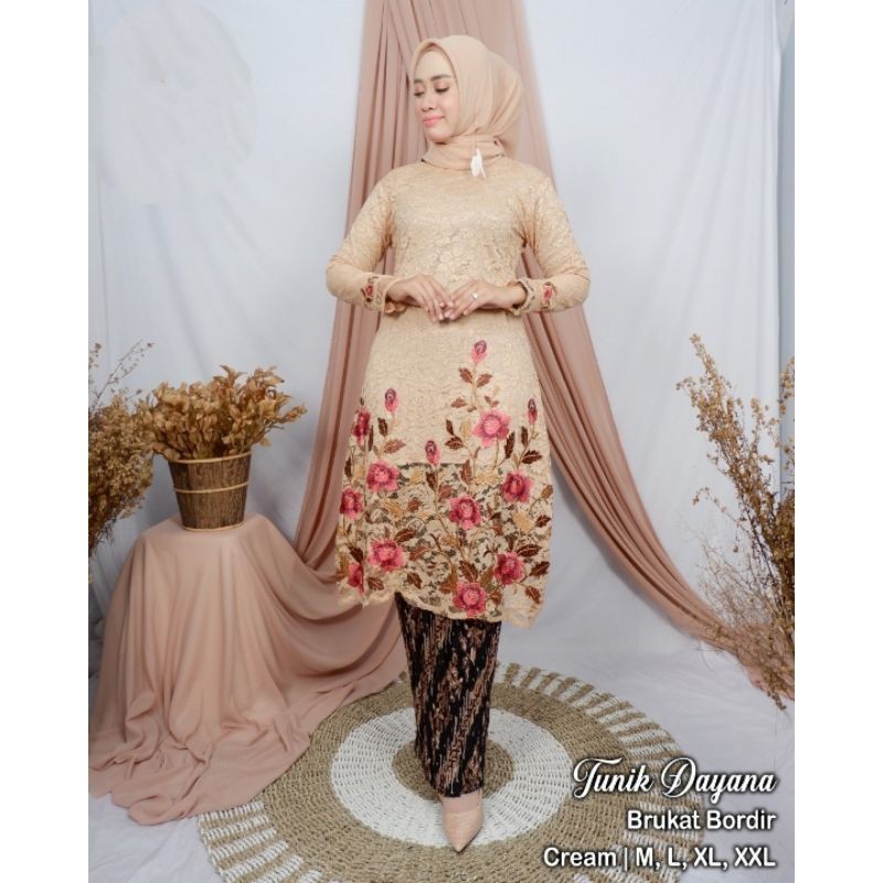 set tunik brokat bordir/brokat kebaya/kebaya bordir