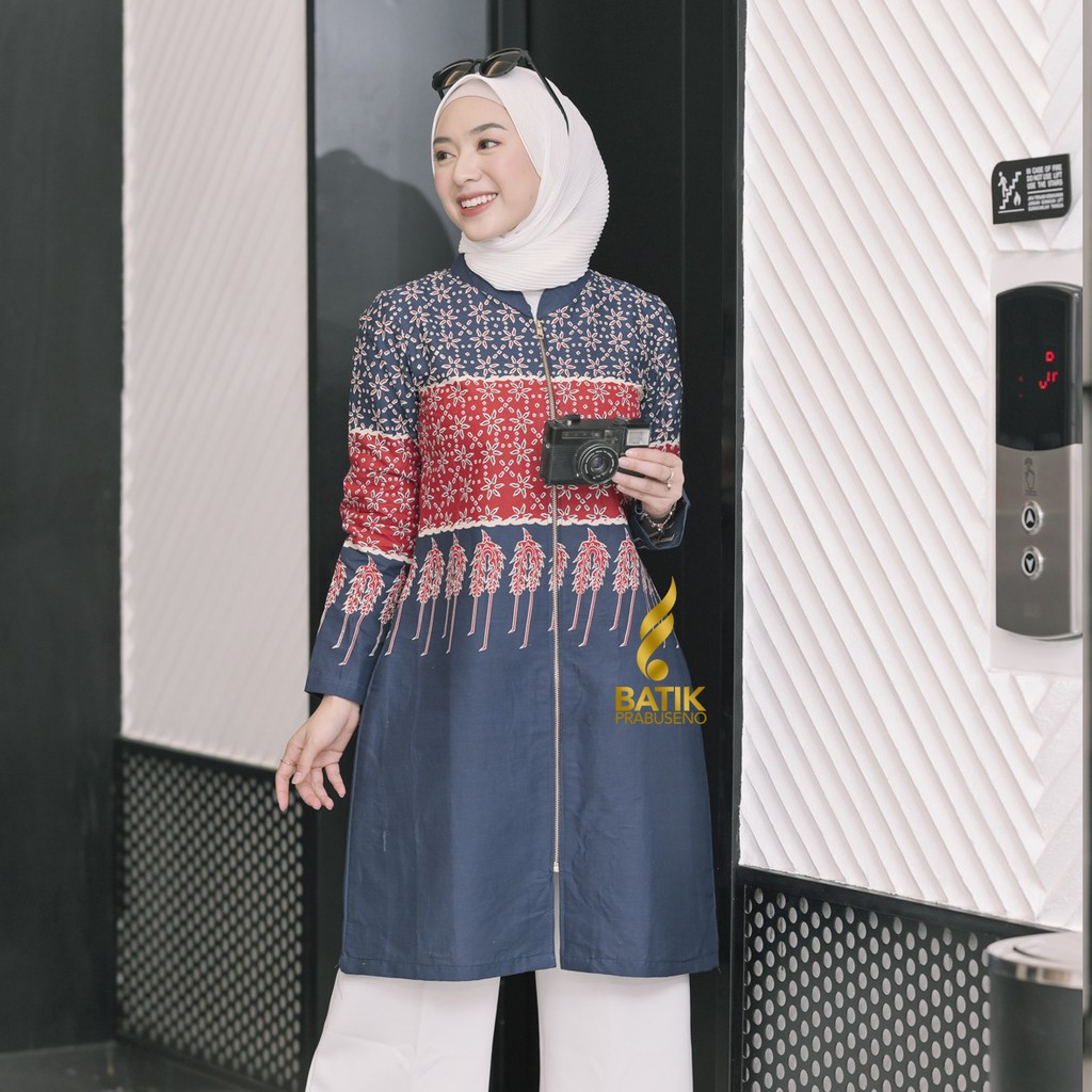 Amelia Tunik Batik Wanita Prabuseno Original Ori Modern Lengan Panjang Jumbo Atasan Batik Kerja Busu