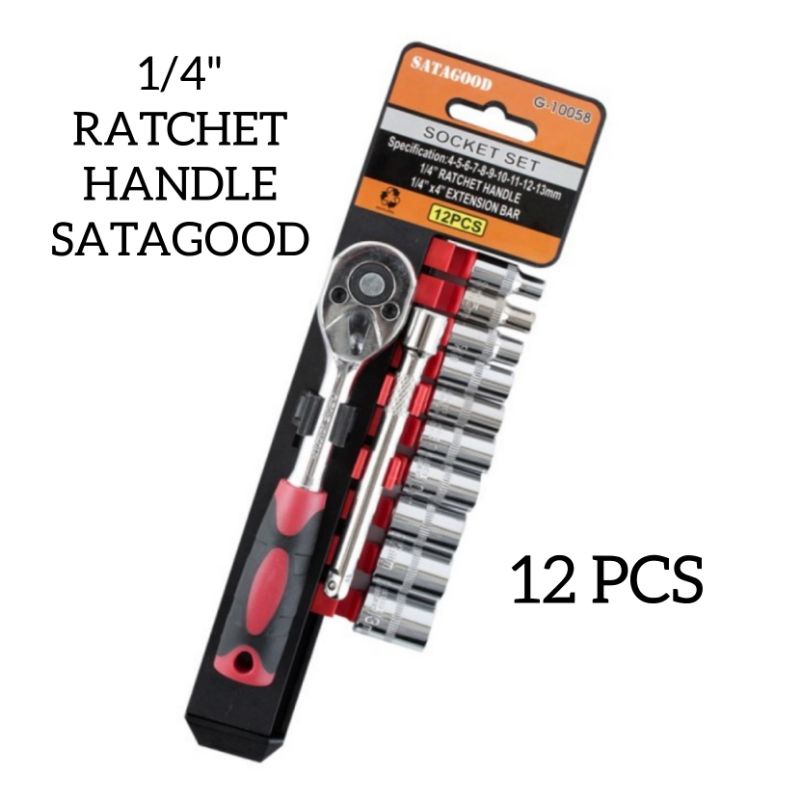 Kunci Shock 12 Pcs 1/4 Set Kunci Ratchet and Extention G-10058