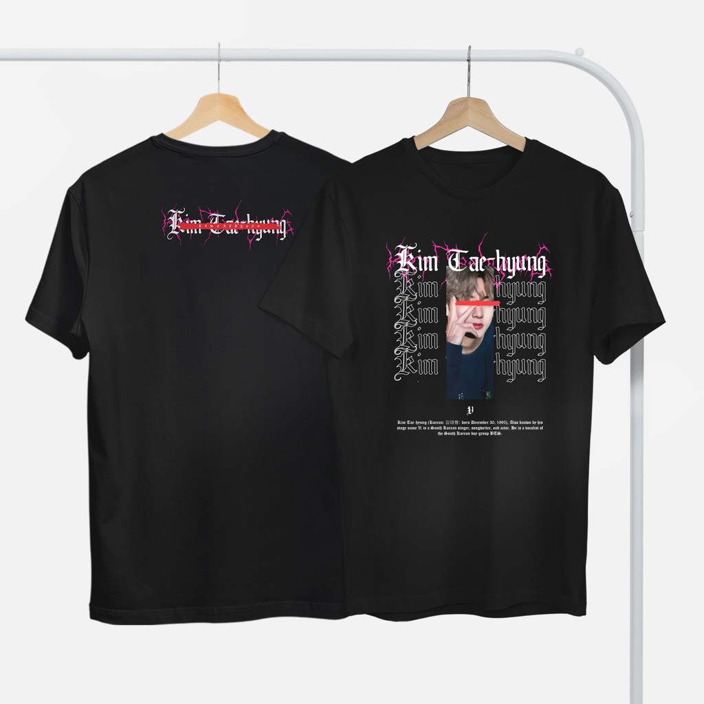 Kaos Metal V BTS / Kim Tae-Hyung Lengan Pendek Warna Hitam