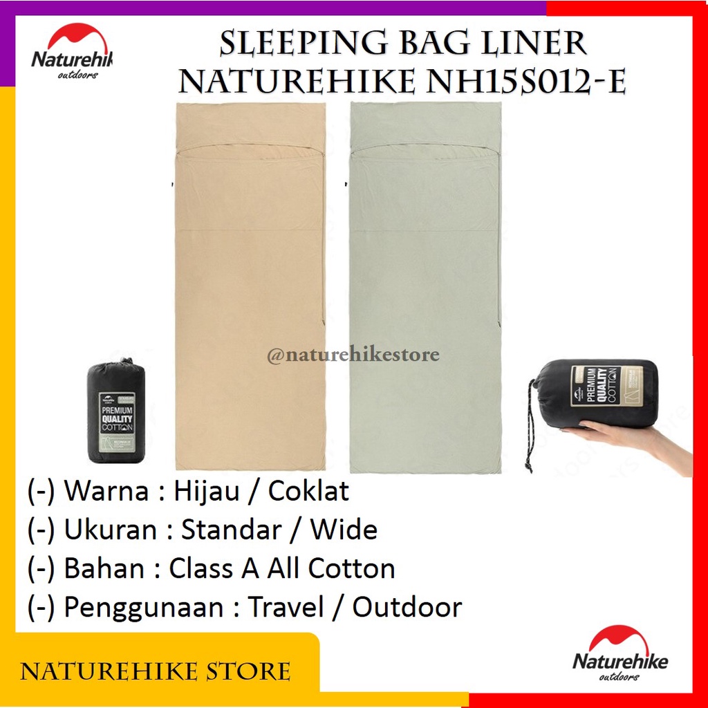 Sleeping Bag Liner Kantong Selimut Tidur Camping Outdoor Gunung Hiking Traveling Naturehike NH15S012