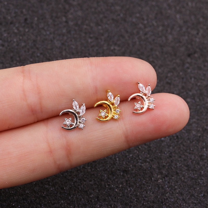 1pc Anting Tusuk Bentuk Bulan Sabitbintang Hias Zircon Gaya Gothic Untuk Wanita