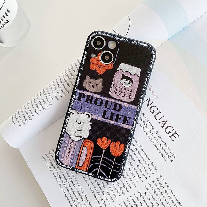 Black Cartoon Little Bear Case Cover for iPhone 6S 7 8 Plus XR XS Max iPhone   11 12 13 Pro Max Apple Case ip 13