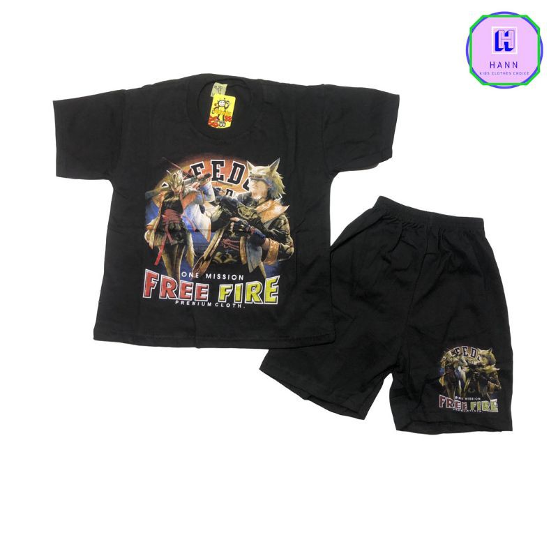 setelan pendek/baju kaos motif /setelan free fire