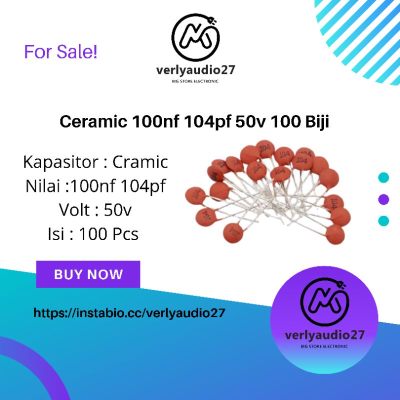 100 Pcs Capacitor Ceramic 100nf 104pf 50v 100 Biji Kapasitor Keramik 104 pf 50 vol Ckram Kondensator