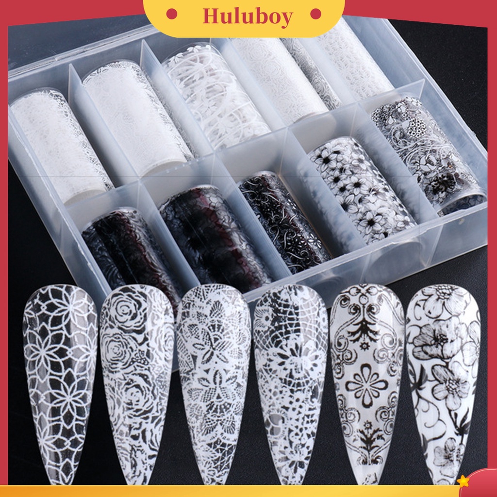 Huluboy Huluboy♡ 10pcs Stiker Kuku Motif Print Bunga Tahan Lama Untuk Manicure