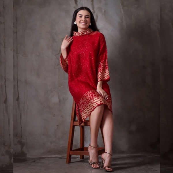 Unik TUNIK BATIK BOLA KERAH AMANDA - RINJANIE AVON - Red Berkualitas