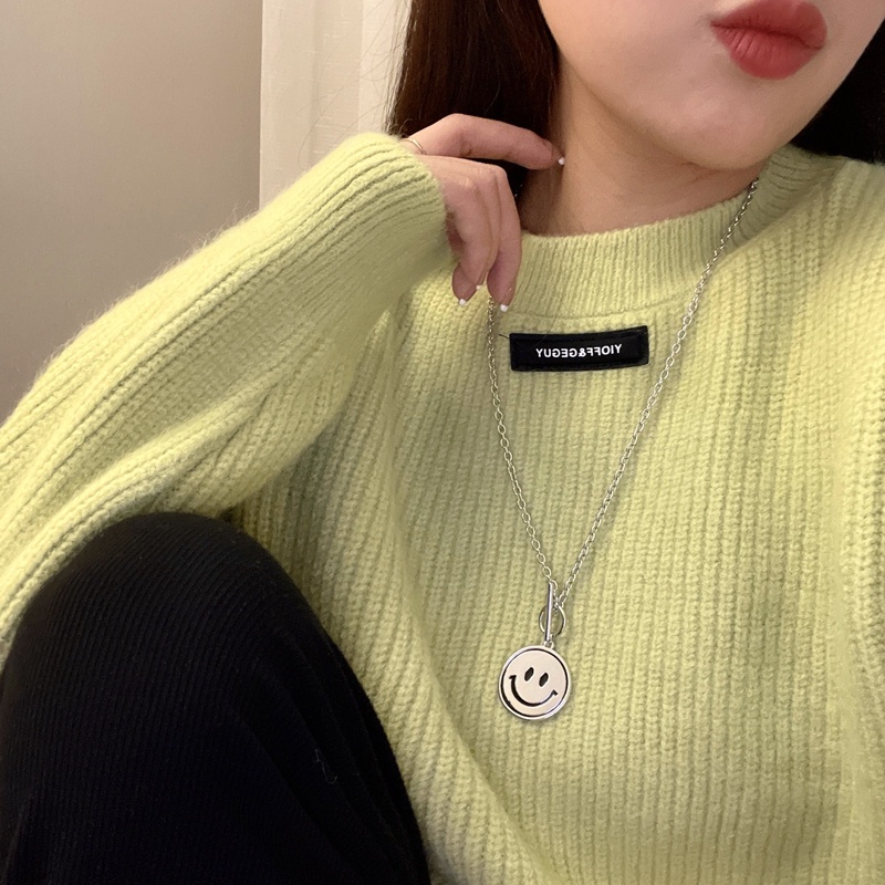 Kalung Rantai Dengan Liontin Smiley Face Gaya Hip hop Punk Untuk Wanita