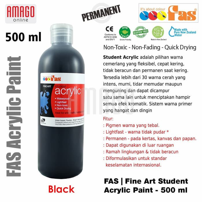 FAS - STUDENT ACRYLIC PAINT - 500 ML - BLACK