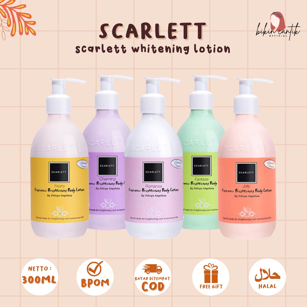 [BPOM][FREE GIFT] SCARLETT WHITENING BODY LOTION/CHARMING/JOLLY/ROMANSA/FRESHY/FANTASIA/ HANDBODY SC