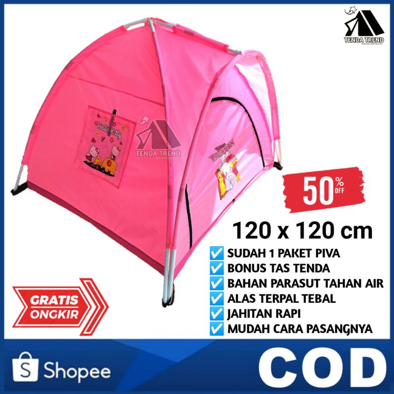 Tenda Anak Murah Anak Karakter Jumbo Perempuan dan Laki Laki Camping Mainan Outdoor ukuran 120x120