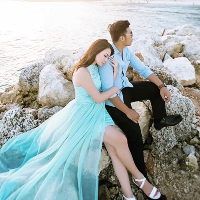 Baby Blue Prewedding Dress Party Night Gown Gaun Malam Pesta