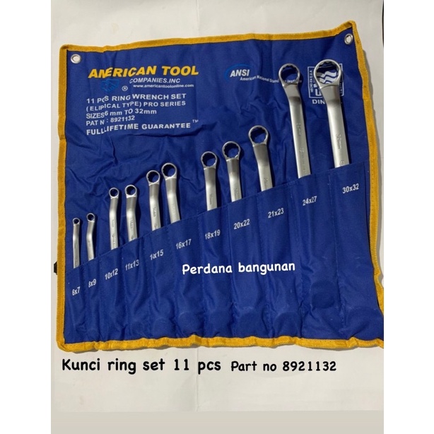 AMERICAN TOOL KUNCI RING SET 11 PCS ( ELIPTICAL TYPE )PRO SERIES 8921132/RING WRENCH